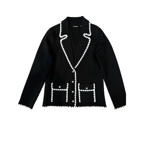 Elie Tahari womens Embroidered Cardigan Sweater Blazer sz XS Black 30% Wool $275 - Picture 1 of 6